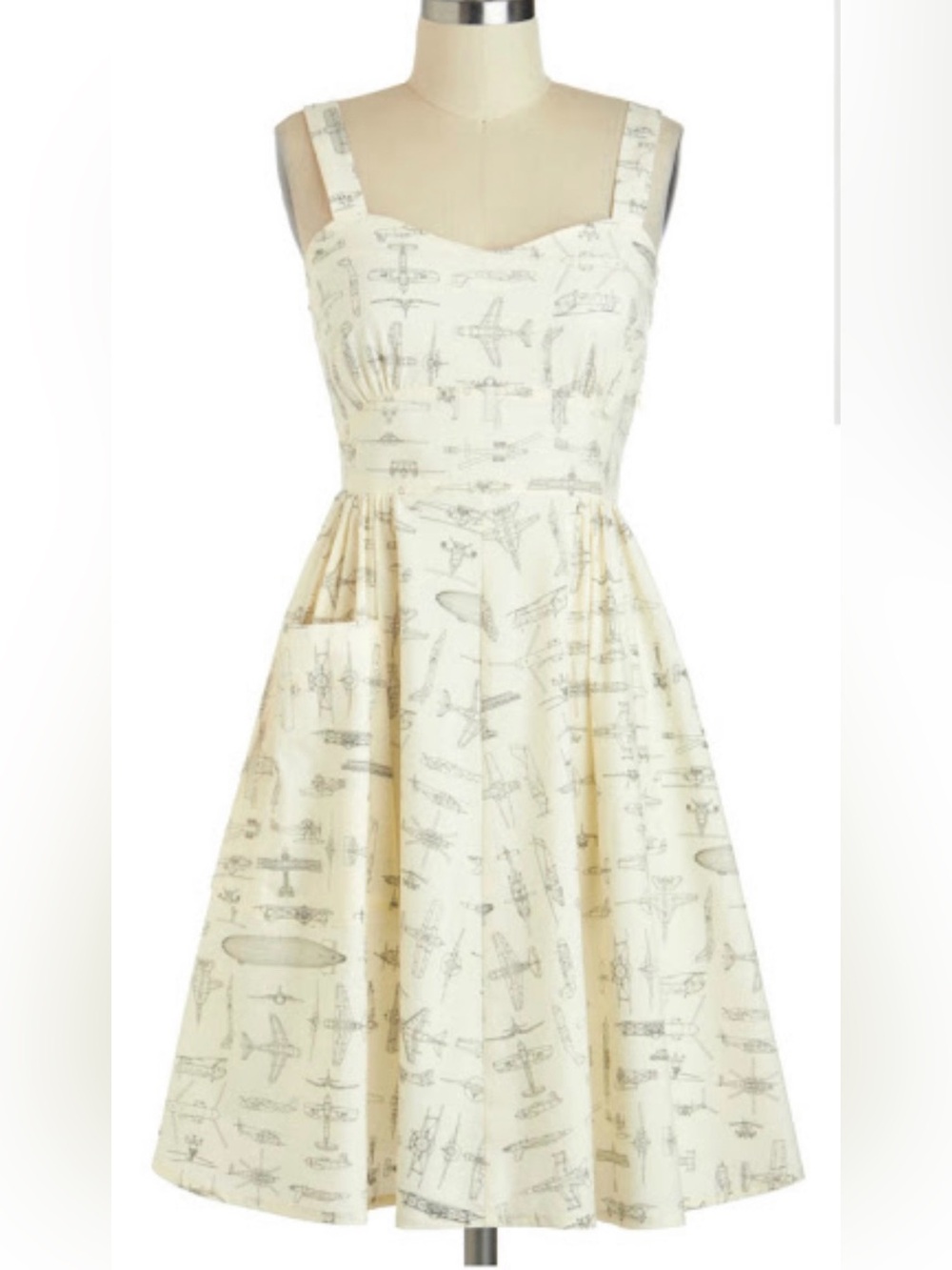 ModCloth On a Barrel Roll Airplane Print Midi Fit and flare Dress, size XS